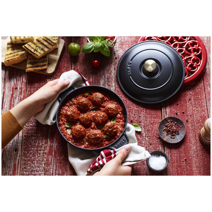 Cast Iron, 8-inch, Round, Covered Baking Dish With Lid, Black Matte, large 2