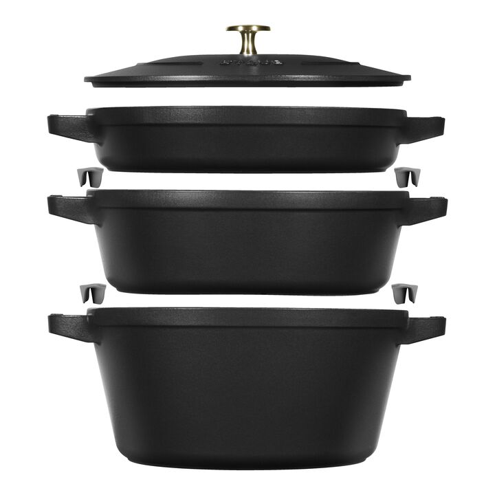 Cast Iron, 4-pc Stackable Set, Black Matte, Cast Iron , large 1