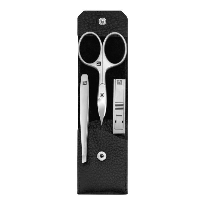 PREMIUM, 3-pc Leather Manicure Pedicure Set With Compact Nail Clippers, large 1