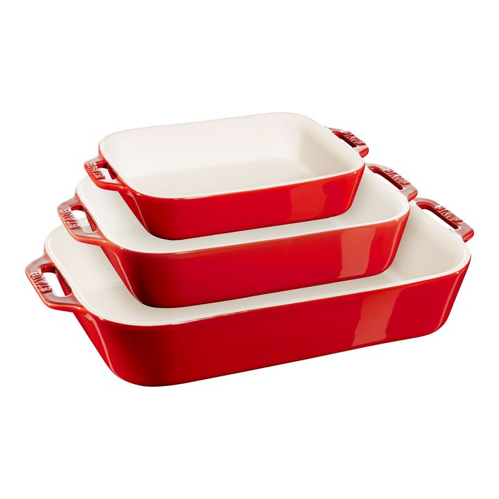 Stoneware, 3-pc, Rectangular Baking Dish Set, cherry, large 1