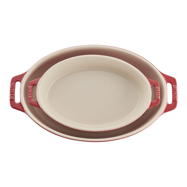 Stoneware, 2-pc, Oval Baking Dish Set, cherry, large 3