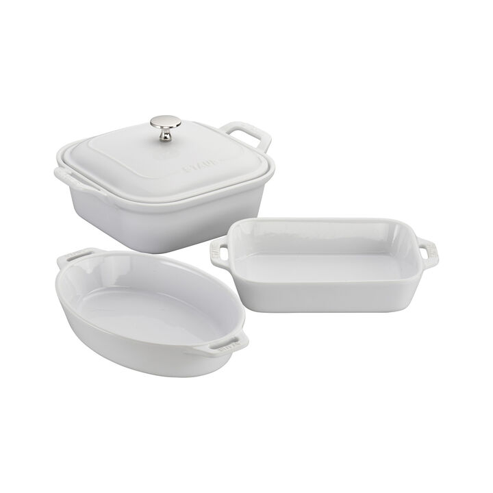 Stoneware, 4-pc, Mixed Baking Dish Set, white, large 1