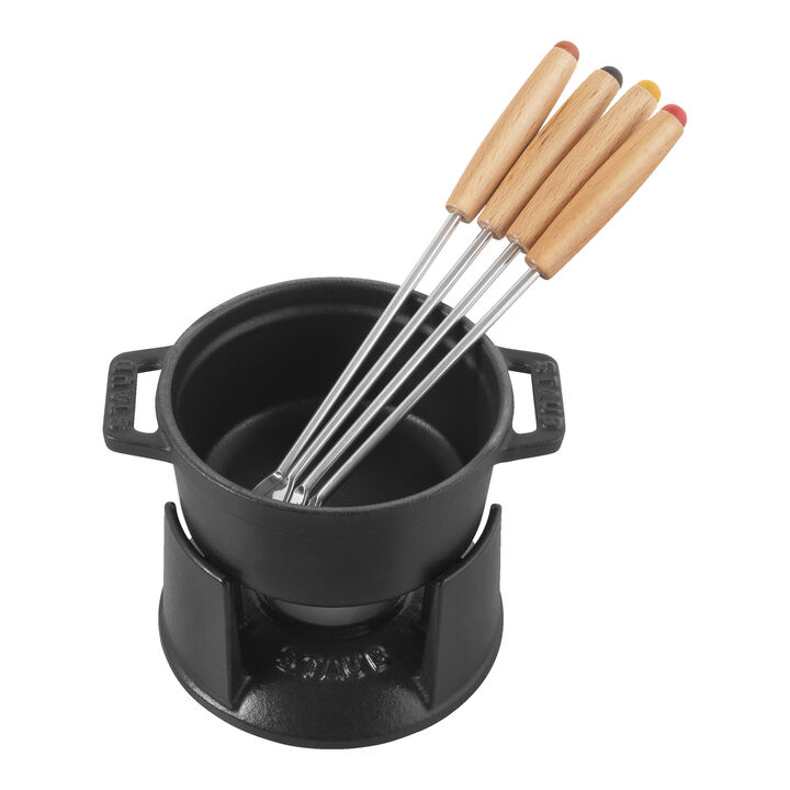 Cast Iron, 4-inch, 0.25-qt Mini Chocolate Fondue Set, black matte, large 2