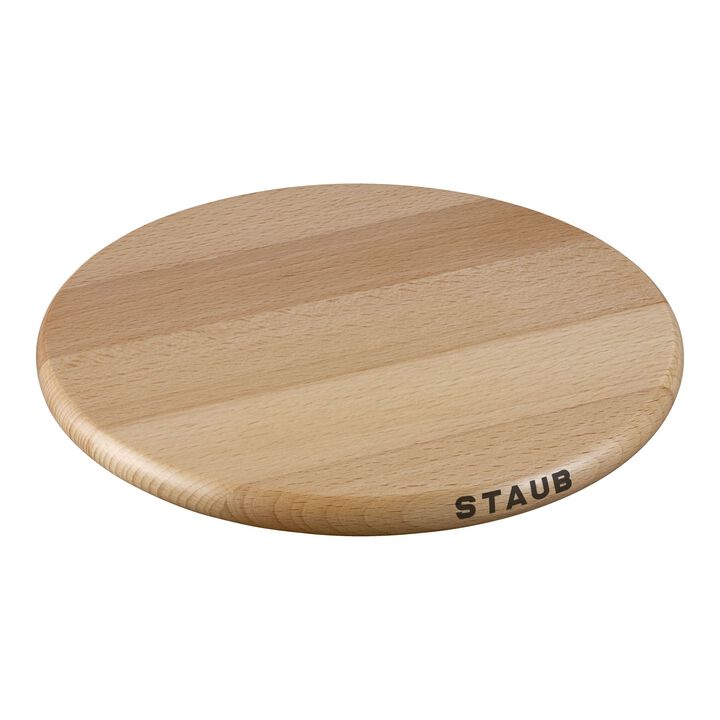 Cast Iron - Accessories, 9-inch, Round, Magnetic Wood Trivet, Brown, large 1