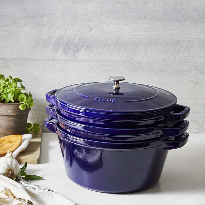 Cast Iron, 4-pc Stackable Set, Dark Blue, Cast Iron , large 2