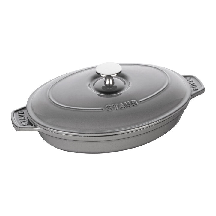 Cast Iron, 9-inch, Oval, Covered Baking Dish With Lid, Graphite Grey, large 1