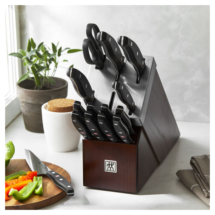 Signature, 15-pc, Self Sharpening Knife block set, brown, large 2