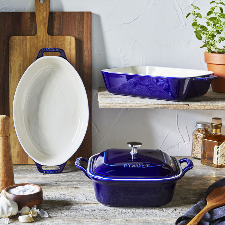 Stoneware, 4-pc, Mixed Baking Dish Set, dark blue, large 2