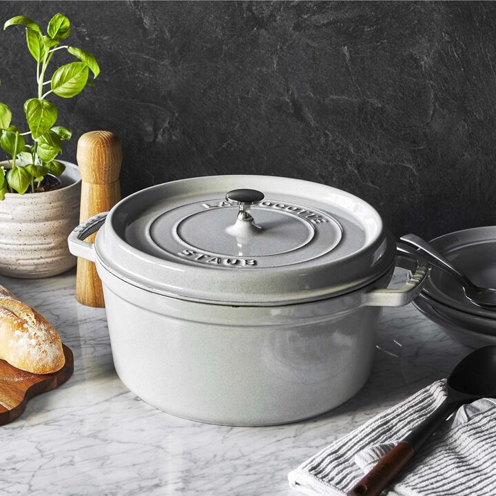 Cast Iron, 4 qt, Round, Dutch Oven, White Truffle, large 2