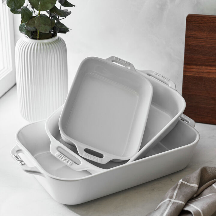 Stoneware, 3-pc, Rectangular Baking Dish Set, white, large 3