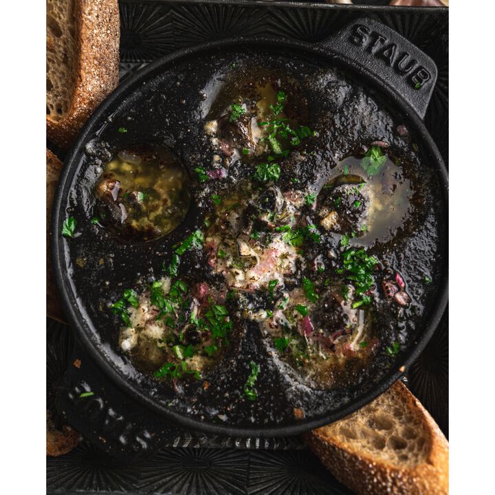 Cast Iron, 5.5-inch, Escargot Dish with six holes, black matte, large 4